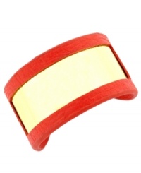 Stunning and stylish. BCBGeneration's cuff bracelet is crafted from gold-tone mixed metal and coral-colored PVC for a contemporary look. Approximate length: 6 inches. Approximate diameter: 2-1/2 inches. Stunning and stylish. BCBGeneration's cuff bracelet is crafted from gold-tone mixed metal and coral-colored PVC for a contemporary look. Approximate length: 6 inches. Approximate diameter: 2-1/2 inches.