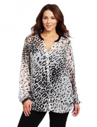 DKNYC Women's Plus-Size Long Sleeve V-Neck Tunic Blouse With Faux Leather Piecing DKNYC Women's Plus-Size Long Sleeve V-Neck Tunic Blouse With Faux Leather Piecing