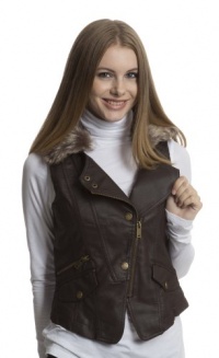 Dollhouse Lamb Touch Zip and Snap Front Motocycle Vest with Faux Fur Collar Dollhouse Lamb Touch Zip and Snap Front Motocycle Vest with Faux Fur Collar