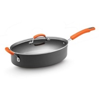 Rachael Ray Hard Anodized II Nonstick Dishwasher Safe 5-Quart Covered Oval Saute with Helper Handle, Orange Rachael Ray Hard Anodized II Nonstick Dishwasher Safe 5-Quart Covered Oval Saute with Helper Handle, Orange