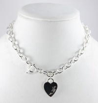 Nine West Necklace, Silver Tone Chain Link with Engraved Heart Tag Necklace