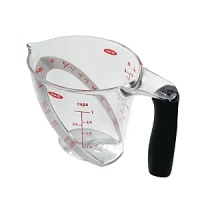 A revolutionary design! This measuring cup features a patented angled design so you can see the bright measurement markings by looking straight down into the cup. No more pouring, checking and adjusting necessary. A revolutionary design! This measuring cup features a patented angled design so you can see the bright measurement markings by looking straight down into the cup. No more pouring, checking and adjusting necessary.