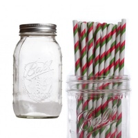 Dress My Cupcake DMC432749 Ball Mason Pint Jars with Paper Straws Party Drink Kit, Christmas Striped, Set of 12 Dress My Cupcake DMC432749 Ball Mason Pint Jars with Paper Straws Party Drink Kit, Christmas Striped, Set of 12