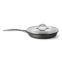Create gourmet-quality omelettes with little to no added fat with this covered Calphalon omelette pan. Two surfaces make the difference: the revolutionary Slide Nonstick surface releases foods effortlessly, while the textured Sear Nonstick surface seals in flavor. Each surface is designed to enhance the specific cooking purpose of the pan. So your mushroom-gruyere omelette is moist and flavorful and your salmon filets are seared to perfection. The sloped sides are designed for easy tossing and rolling. Handles stay comfortably cool on the stovetop. Create gourmet-quality omelettes with little to no added fat with this covered Calphalon omelette pan. Two surfaces make the difference: the revolutionary Slide Nonstick surface releases foods effortlessly, while the textured Sear Nonstick surface seals in flavor. Each surface is designed to enhance the specific cooking purpose of the pan. So your mushroom-gruyere omelette is moist and flavorful and your salmon filets are seared to perfection. The sloped sides are designed for easy tossing and rolling. Handles stay comfortably cool on the stovetop.