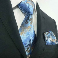 Landisun 17K Blue Brown Paisleys Mens Silk Tie Set: Tie+Hanky &Plastic Hook Landisun 17K Blue Brown Paisleys Mens Silk Tie Set: Tie+Hanky &Plastic Hook