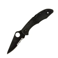 Spyderco Delica 4 Lightweight Blade Combination Edge Knife, Black Spyderco Delica 4 Lightweight Blade Combination Edge Knife, Black