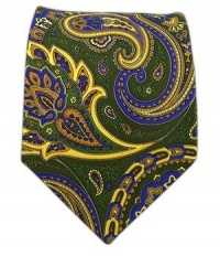 100% Silk Printed Grass Green Paisley Presentation Paisley Tie