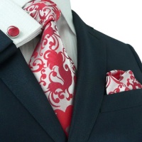 Landisun 86F Silver Red Paisleys Mens Silk Tie Set: Tie+Hanky+Cufflinks Exclusive Landisun 86F Silver Red Paisleys Mens Silk Tie Set: Tie+Hanky+Cufflinks Exclusive