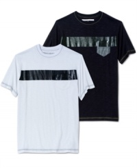 Sean John's winning streak? A stripe of high-gloss straight across the chest of this slickly styled pocket tee.