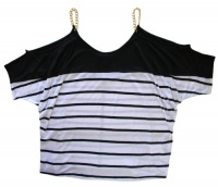 Baby Phat Women's Plus Size Chain Cold Shoulder Stripe Top (3X Plus, Black)