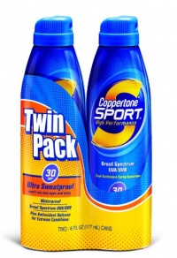 Coppertone Sport SPF 30 Continuous Spray Clear Twin Pack, 6-Ounce Cans Coppertone Sport SPF 30 Continuous Spray Clear Twin Pack, 6-Ounce Cans