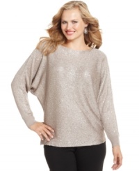 Instant drama: Alfani's plus size sweater matches a sheer knit with allover sequins for even more sparkle! Instant drama: Alfani's plus size sweater matches a sheer knit with allover sequins for even more sparkle!