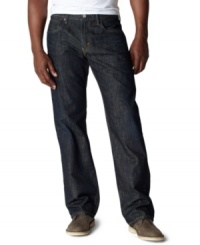 Tired of those too-skinny blues? Keep it loose and laid back with these loose, straight-fit jeans from Levi's. Tired of those too-skinny blues? Keep it loose and laid back with these loose, straight-fit jeans from Levi's.