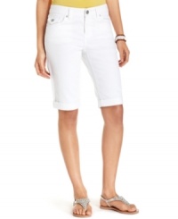 Add a little cool to your wardrobe with INC's slim, white-wash denim bermuda shorts. Try them with a colorful top for extra pop! Add a little cool to your wardrobe with INC's slim, white-wash denim bermuda shorts. Try them with a colorful top for extra pop!