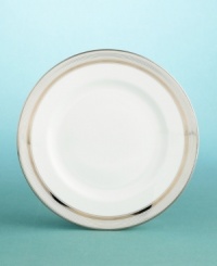 Ribbon Stripe is a cultured design inspired by a favorite Paris porcelain tea set. The original, crafted in the late-18th to early-19th century in the north of Paris, featured elaborate, figural hand-painting and lavish gilt accents. In this clean, modern version, varying widths of gilt and color banding create a design motif that is spare yet sophisticated, with concentric bands of silver circling the classically styled rims. Ribbon Stripe is a cultured design inspired by a favorite Paris porcelain tea set. The original, crafted in the late-18th to early-19th century in the north of Paris, featured elaborate, figural hand-painting and lavish gilt accents. In this clean, modern version, varying widths of gilt and color banding create a design motif that is spare yet sophisticated, with concentric bands of silver circling the classically styled rims.