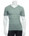 INC International Concepts Men's Gray Horizontal Striped V-Neck T-Shirt