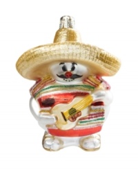 CasaQ introduces Sancho the snowman Christmas ornament. Wearing a serape and sombrero, and holding a guitar, he will become a humorous addition to your ornament collection. CasaQ introduces Sancho the snowman Christmas ornament. Wearing a serape and sombrero, and holding a guitar, he will become a humorous addition to your ornament collection.