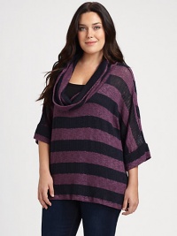 From its feminine cowlneck and timeless stripes to its soft fabrication with a hint of stretch, there is so much to adore about this style. CowlneckDolman sleevesPull-on styleAbout 29 from shoulder to hemRayon/polyester/spandexMachine washMade in USA