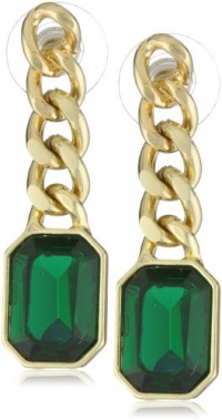 Anne Klein PALATINE Gold-Tone Emerald Colored Drop Earrings
