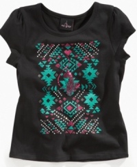 Catch the sun in her sparkles. The folkloric vibe of this Aztec print t-shirt from Baby Phat will add an exotic angle to her wardrobe. Catch the sun in her sparkles. The folkloric vibe of this Aztec print t-shirt from Baby Phat will add an exotic angle to her wardrobe.