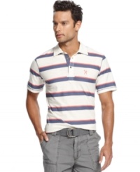A slub weave rubs a little of the polish off this polo shirt for the perfect laid back look from Marc Ecko Cut & Sew. A slub weave rubs a little of the polish off this polo shirt for the perfect laid back look from Marc Ecko Cut & Sew.