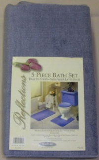 5 PIECE BLUE BATHROOM RUG SET, INCLUDES AREA RUG, CONTOUR RUG, LID COVER AND TANK SET - COLOR: BLUE 5 PIECE BLUE BATHROOM RUG SET, INCLUDES AREA RUG, CONTOUR RUG, LID COVER AND TANK SET - COLOR: BLUE