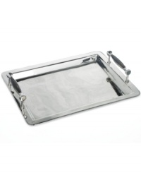 Tortoiseshell handles provide a warm accent to clean stainless steel in this refined bar tray from Lauren Ralph Lauren. Tortoiseshell handles provide a warm accent to clean stainless steel in this refined bar tray from Lauren Ralph Lauren.
