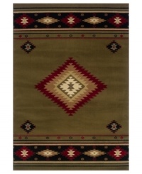 Broaden your palette with Southwest flavor. This St. Lawrence rug depicts a versatile diamond pattern in autumn greens and reds for a look that's as elegant as it is casual. Crafted of durable polypropylene for years of long-lasting beauty. Broaden your palette with Southwest flavor. This St. Lawrence rug depicts a versatile diamond pattern in autumn greens and reds for a look that's as elegant as it is casual. Crafted of durable polypropylene for years of long-lasting beauty.