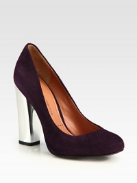 Classic suede pump is transformed by a head-turning lacquered heel. Suede and lacquered heel, 4¼ (110mm)Suede upperLeather lining and solePadded insoleImported Classic suede pump is transformed by a head-turning lacquered heel. Suede and lacquered heel, 4¼ (110mm)Suede upperLeather lining and solePadded insoleImported