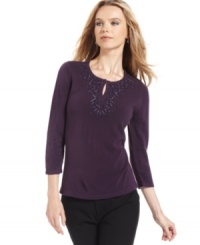Elegant beading makes Debbie Morgan's petite sweater stand out from the crowd! Elegant beading makes Debbie Morgan's petite sweater stand out from the crowd!