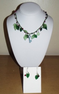 Le Cle Du Cave a Vin (The Key to the Wine Cellar) 3 Piece Set (Necklace and Earrings) - Handmade, Unique, Frosted Glass Leaves (2 Shades of Green), Authentic Swarovski Crystal, Beads and Chain Le Cle Du Cave a Vin (The Key to the Wine Cellar) 3 Piece Set (Necklace and Earrings) - Handmade, Unique, Frosted Glass Leaves (2 Shades of Green), Authentic Swarovski Crystal, Beads and Chain
