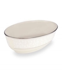 Welcome your guests to the table with the formal elegance of Lenox's Pearl Innocence dinnerware and dishes collection. This fine bone china brings together a graceful tone-on-tone design with hand enameled pearl-like accents and rich bands of polished platinum. Welcome your guests to the table with the formal elegance of Lenox's Pearl Innocence dinnerware and dishes collection. This fine bone china brings together a graceful tone-on-tone design with hand enameled pearl-like accents and rich bands of polished platinum.