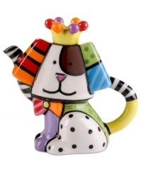 Heads and tails above the average teapot, this mini dog-shaped design celebrates the vivid colors and bold patterns of Brazilian pop artist Romero Britto. Heads and tails above the average teapot, this mini dog-shaped design celebrates the vivid colors and bold patterns of Brazilian pop artist Romero Britto.