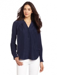 Rebecca Taylor Women's Aztec Jacquard Long Sleeve Shirt, Blue Steel, 6 Rebecca Taylor Women's Aztec Jacquard Long Sleeve Shirt, Blue Steel, 6