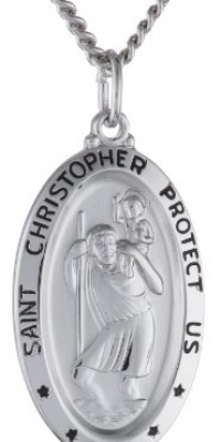 Sterling Silver Oval St Christopher Medal with Black Writing, 20 Sterling Silver Oval St Christopher Medal with Black Writing, 20