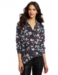 Rebecca Taylor Women's Floral Print Blouse, Grey Combo, 2 Rebecca Taylor Women's Floral Print Blouse, Grey Combo, 2