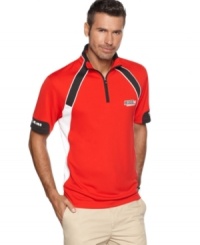Accelerate your race-day look in this bold and stylish mock-neck shirt from Izod for Indy 500. Accelerate your race-day look in this bold and stylish mock-neck shirt from Izod for Indy 500.