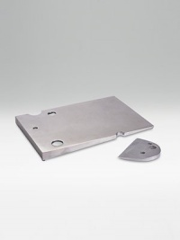 A polished aluminum wedge of holey Emmenthaler, complete with a matching knife, is the turophile's dream. Spray with vegetable oil prior to serving11¾L X 8¼WPolished aluminumHand washHandmade in India A polished aluminum wedge of holey Emmenthaler, complete with a matching knife, is the turophile's dream. Spray with vegetable oil prior to serving11¾L X 8¼WPolished aluminumHand washHandmade in India