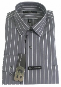 Geoffrey Beene Mens Gray Stripe Fitted Wrinkle Free Dress Shirt Geoffrey Beene Mens Gray Stripe Fitted Wrinkle Free Dress Shirt