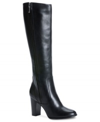 Cool clean lines make Calvin Klein's Hanabell tall mid-heel boots a perfect choice for your most polished ensembles. Cool clean lines make Calvin Klein's Hanabell tall mid-heel boots a perfect choice for your most polished ensembles.