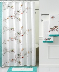 Featuring the blossoming branches and water-colored birds of the whimsical dinnerware pattern, the Chirp shower curtain from Lenox Simply Fine brings the beauty of the outdoors right inside your bath. Complete the look with coordinating shower hooks. Featuring the blossoming branches and water-colored birds of the whimsical dinnerware pattern, the Chirp shower curtain from Lenox Simply Fine brings the beauty of the outdoors right inside your bath. Complete the look with coordinating shower hooks.