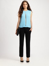 Restore your wardrobe with these ultra-versatile, pleated pants, defined by four-pocket styling and a medium rise. Flat waist with belt loopsFront button closureZip flyFront angled pocketsBack besom pocketsRise, about 8Inseam, about 29Viscose/Polyamide/ElastaneDry cleanImportedModel shown is 5'10 (177cm) wearing US size 4. Restore your wardrobe with these ultra-versatile, pleated pants, defined by four-pocket styling and a medium rise. Flat waist with belt loopsFront button closureZip flyFront angled pocketsBack besom pocketsRise, about 8Inseam, about 29Viscose/Polyamide/ElastaneDry cleanImportedModel shown is 5'10 (177cm) wearing US size 4.
