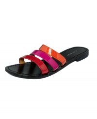 Simple slide-on sandals have never been so sleek. With three sturdy straps, the Fastenup flat sandals by Nine West are an easy addition to your summer shoe collection. Simple slide-on sandals have never been so sleek. With three sturdy straps, the Fastenup flat sandals by Nine West are an easy addition to your summer shoe collection.
