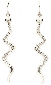Trendy Crystal Embellished 2-1/2 Long Snake Dangle Earrings - Silver Plated Trendy Crystal Embellished 2-1/2 Long Snake Dangle Earrings - Silver Plated