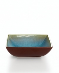 Earthy hues of amber, sienna and jade become otherworldly with reactive glaze. This intense color, coupled with a sharp square shape, produces a vegetable bowl with stunning beauty and contemporary flair. From The Cellar's collection of dinnerware and dishes. Earthy hues of amber, sienna and jade become otherworldly with reactive glaze. This intense color, coupled with a sharp square shape, produces a vegetable bowl with stunning beauty and contemporary flair. From The Cellar's collection of dinnerware and dishes.