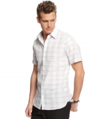 This Calvin Klein plaid shirt is all about the fine print for summer. This Calvin Klein plaid shirt is all about the fine print for summer.