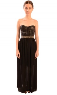 Alice + Olivia Women's Mariah Leather Bustier Long Maxi Dress Black 10 Alice + Olivia Women's Mariah Leather Bustier Long Maxi Dress Black 10