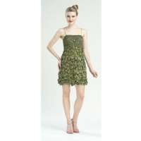 Sue Wong Women Size 0-14 Olive Beaded Flower Embellish Cocktail Dress