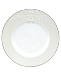 Refine your formal table with classic cream and white. Trimmed in platinum and accented with a raised dot and scroll pattern, this china dinnerware brings contemporary grace to special occasions. A pearlized finish adds subtle shimmer. Refine your formal table with classic cream and white. Trimmed in platinum and accented with a raised dot and scroll pattern, this china dinnerware brings contemporary grace to special occasions. A pearlized finish adds subtle shimmer.
