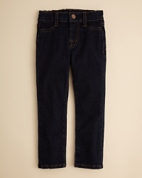 A quality, deep blue tint jean is rendered with a skinny silhouette and a medium wash for a versatile look he'll easily integrate into his everyday look. A quality, deep blue tint jean is rendered with a skinny silhouette and a medium wash for a versatile look he'll easily integrate into his everyday look.